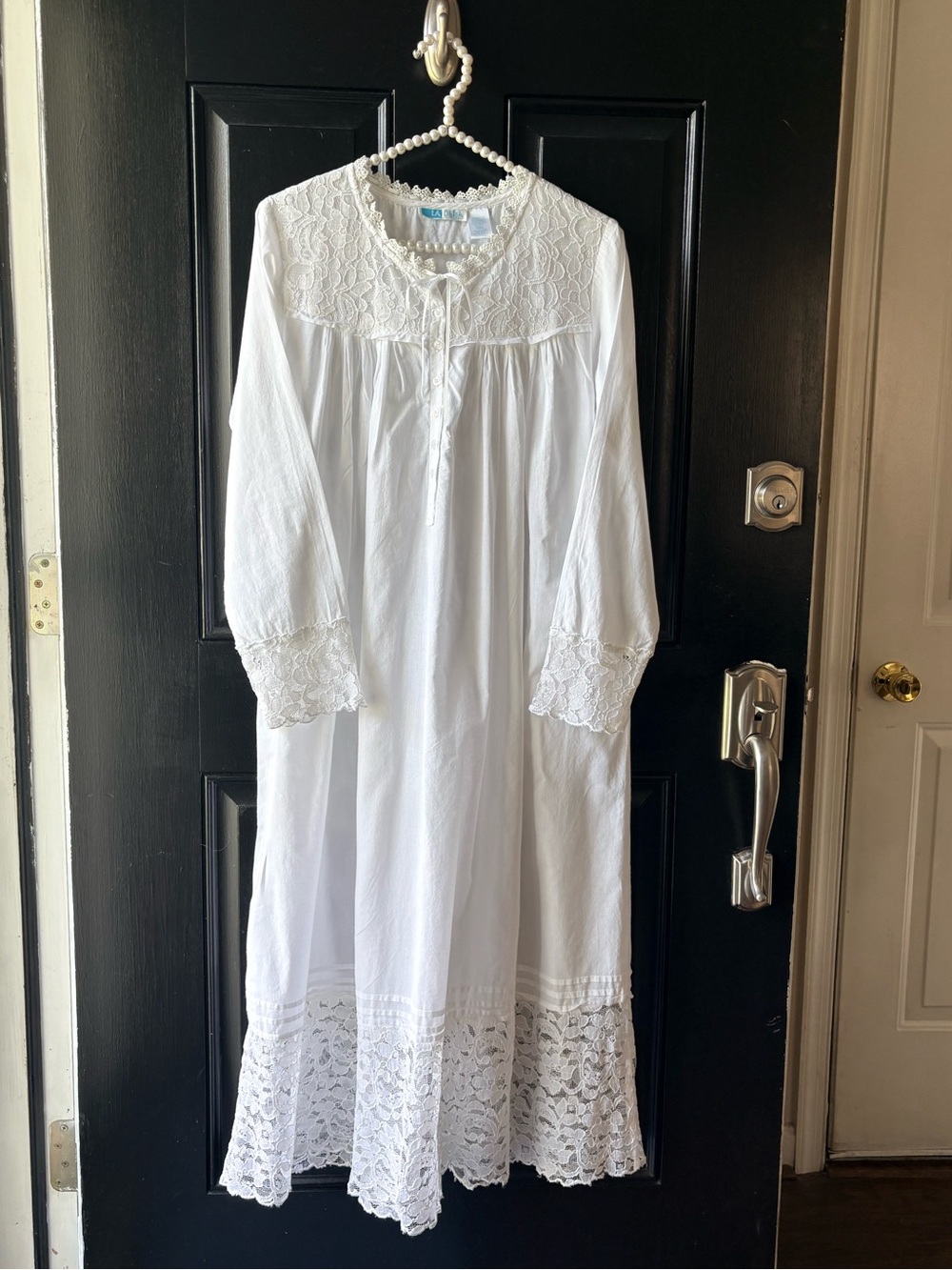 La Cera White Cotton Lace Nightgown Size S